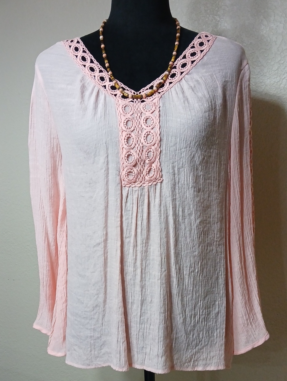 J. Crew Light Peach Crochet-Trim Tunic Top